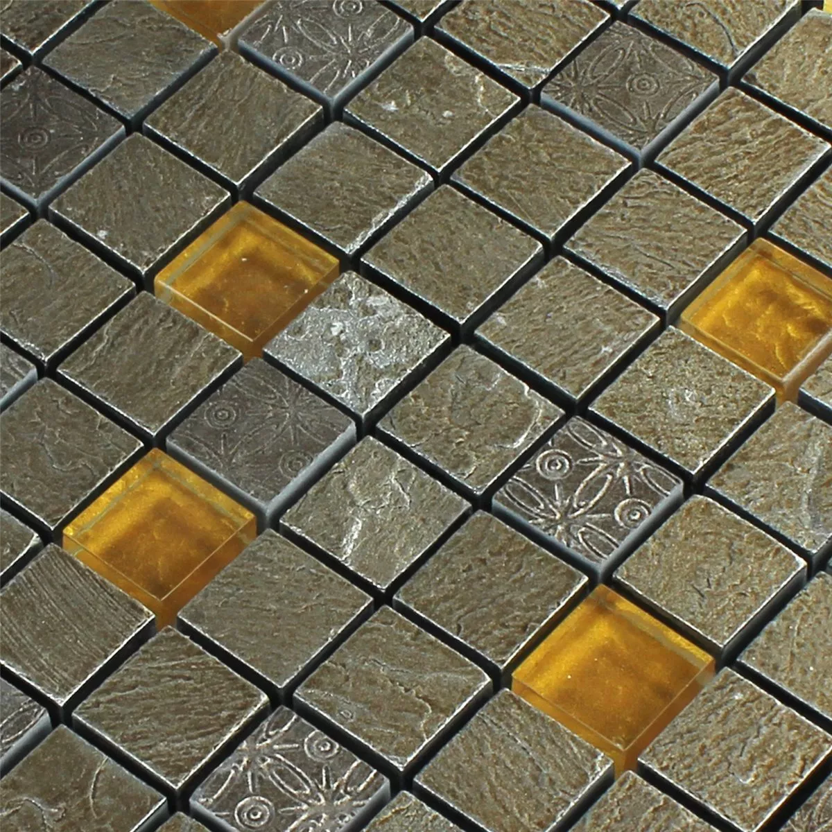 Sample Mozaïektegel Glas Natuursteen Grijs Oranje