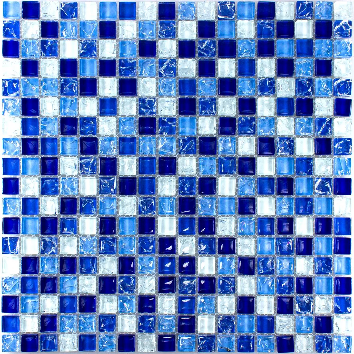 Sample Glasmozaïek Tegels Overland Blauw Wit
