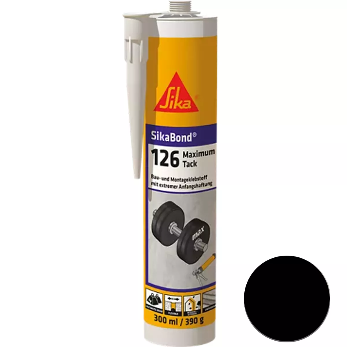 Sikabond-126 Maximum Tack elastische lijm zwart 300 ml Sikabond-126 Maximum Tack elastische lijm zwart 300 ml