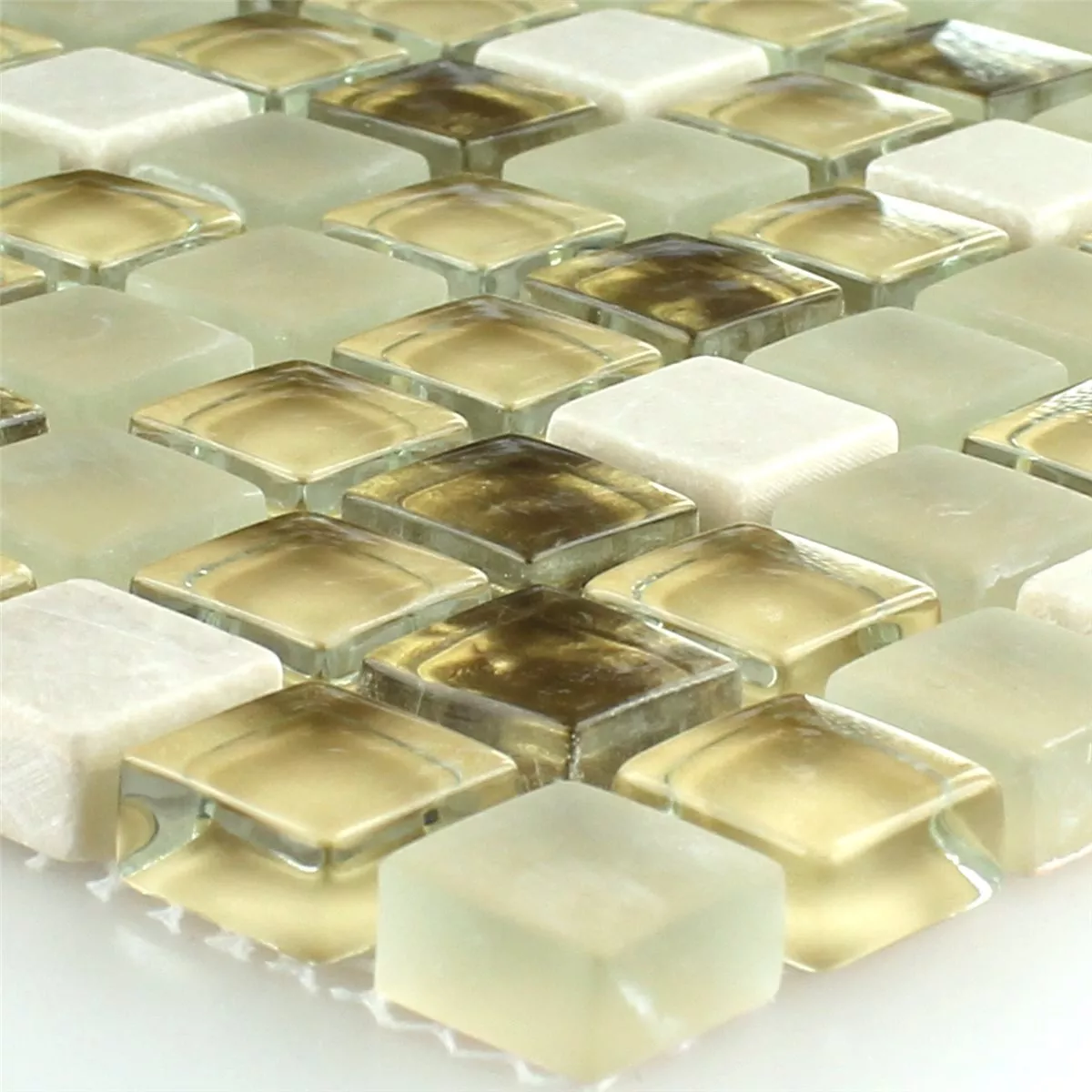 Sample Mozaïektegel Glas Natuursteen Wit Guld Mix