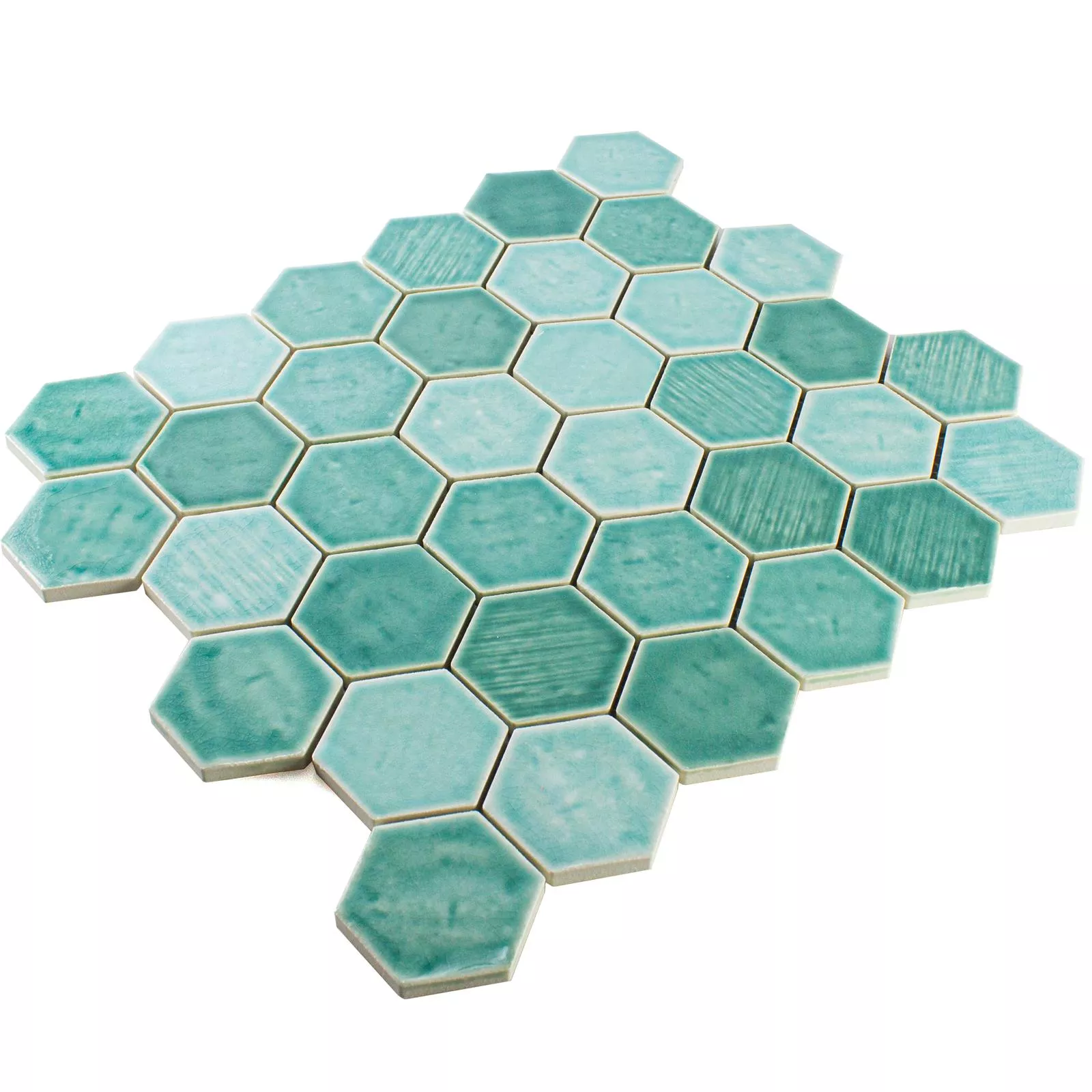 Keramiek Mozaïektegel Roseburg Hexagon Glanzend Turquoise