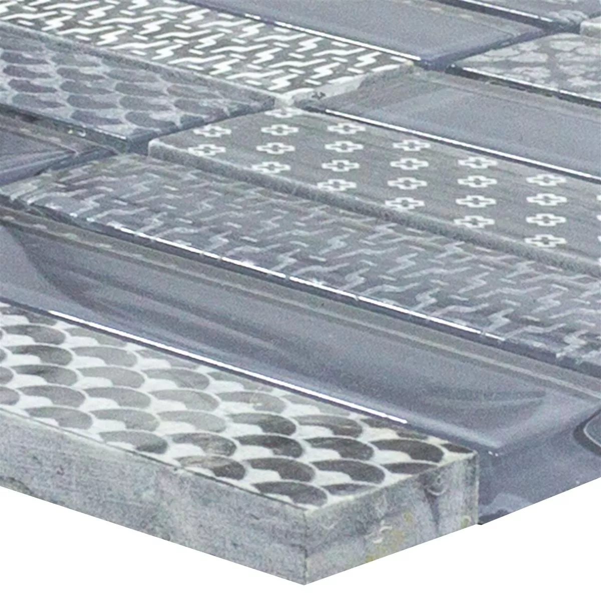 Glas Natuursteen Mozaïek Tegels Celestiana Ornament Brick Grijs Mix Glas Natuursteen Mozaïek Tegels Celestiana Ornament Brick Grijs Mix