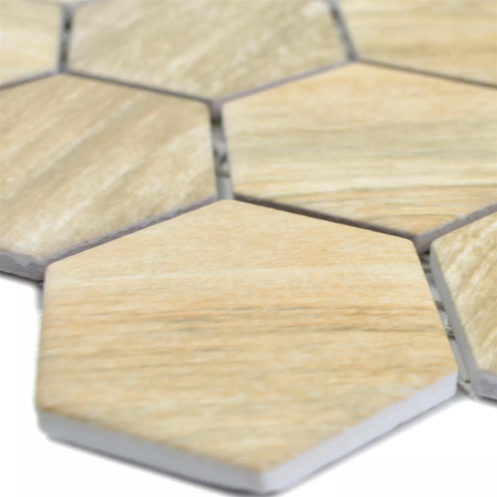 Keramiek Mozaïek Duponti Hexagon Houtlook Beige Keramiek Mozaïek Duponti Hexagon Houtlook Beige