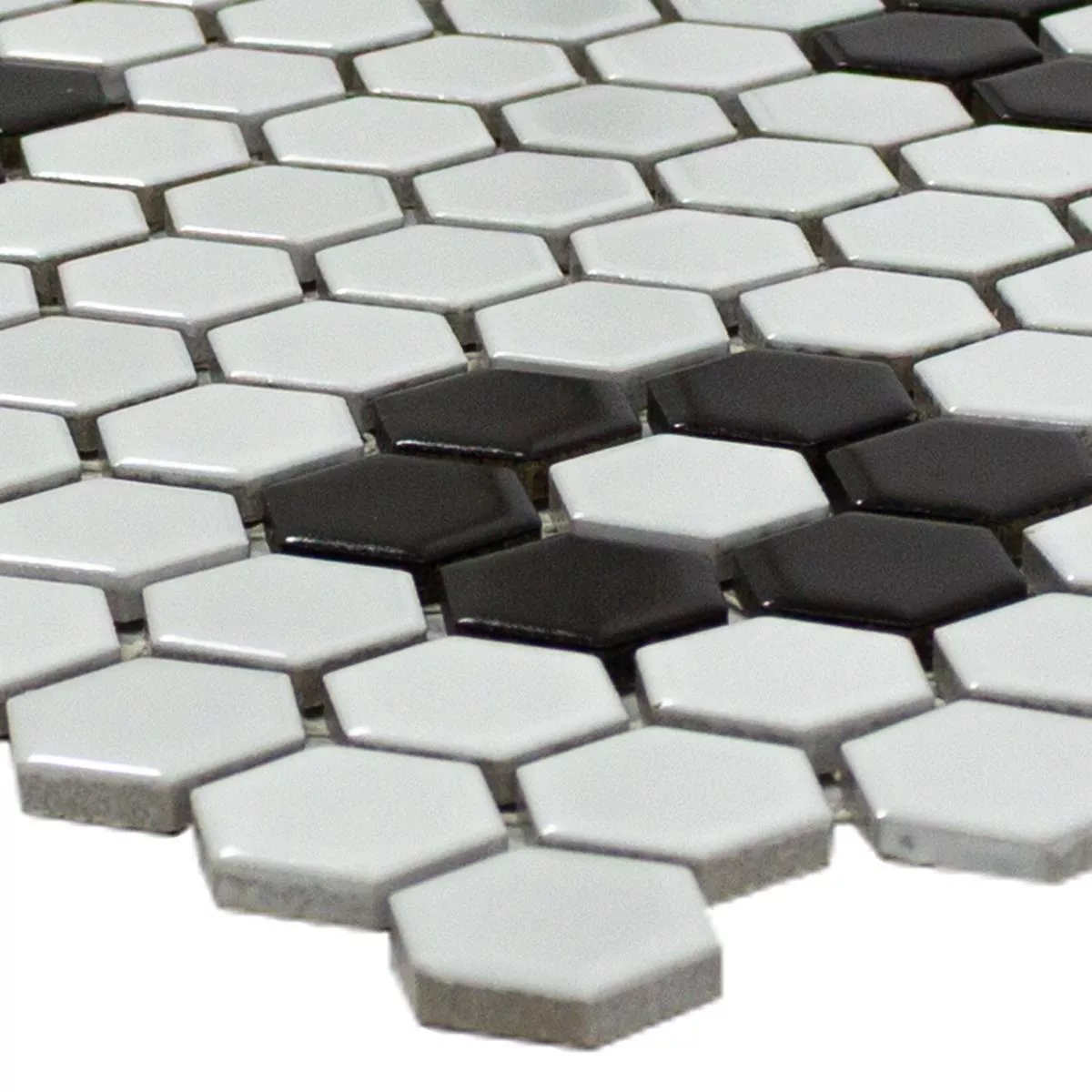 Keramiek Mozaïektegel Hexagon Osaka Zwart Wit Keramiek Mozaïektegel Hexagon Osaka Zwart Wit