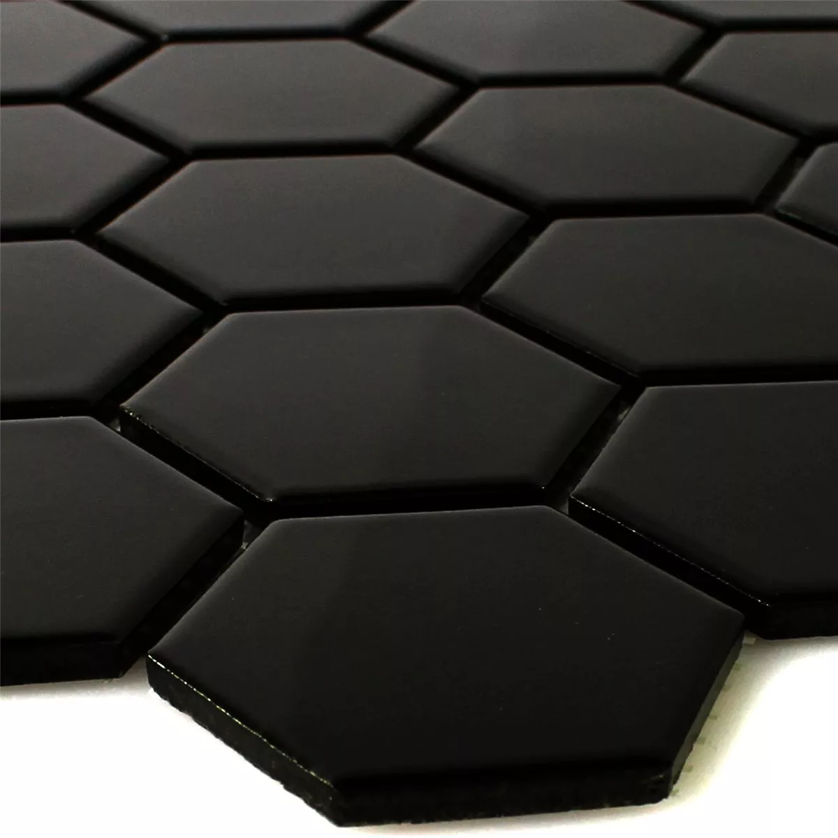 Sample Mozaïektegel Keramiek Hexagon Zwart Glanzend