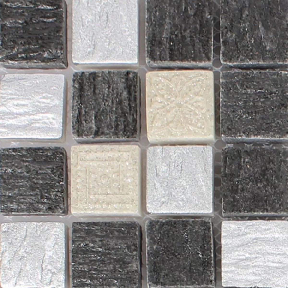 Sample Glasmozaïek Natursteentegels Colicos Grijs Zwart Zilver