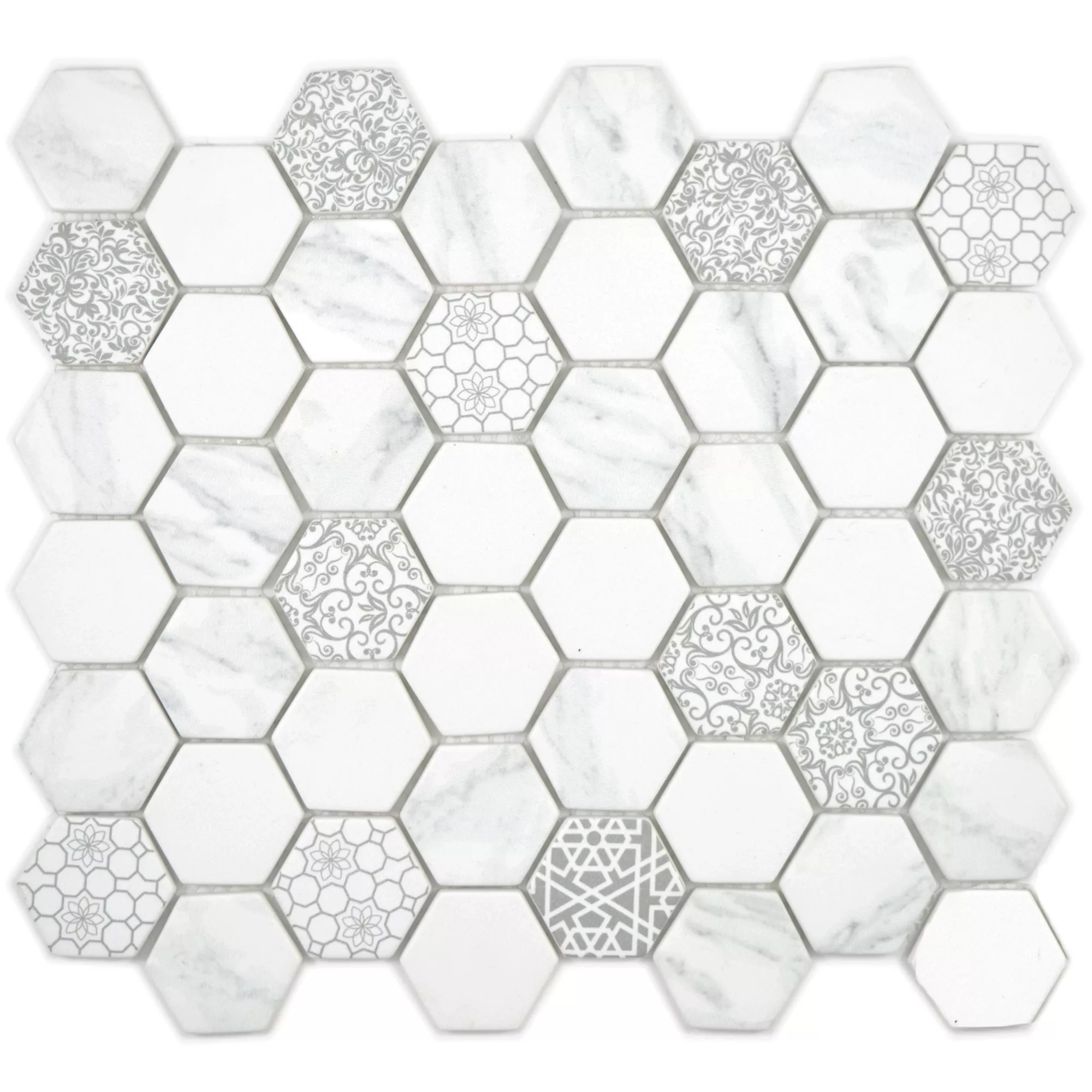 Sample Glasmozaïek Tegels Acapella Carrara Hexagon
