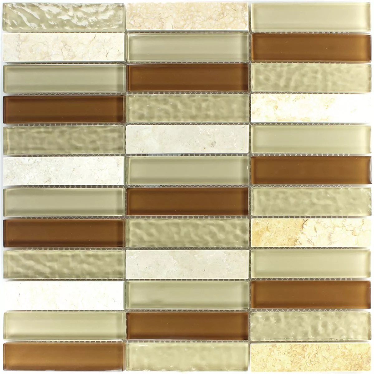 Sample Mozaïektegel Glas Natuursteen Bruin Beige Stripes