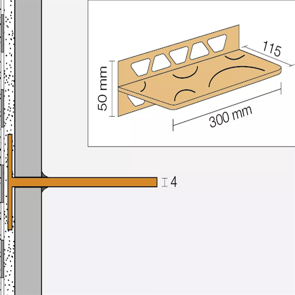 Doucheplank wandplank Schlüter rechthoek 30x11,5cm Curve Grafiet