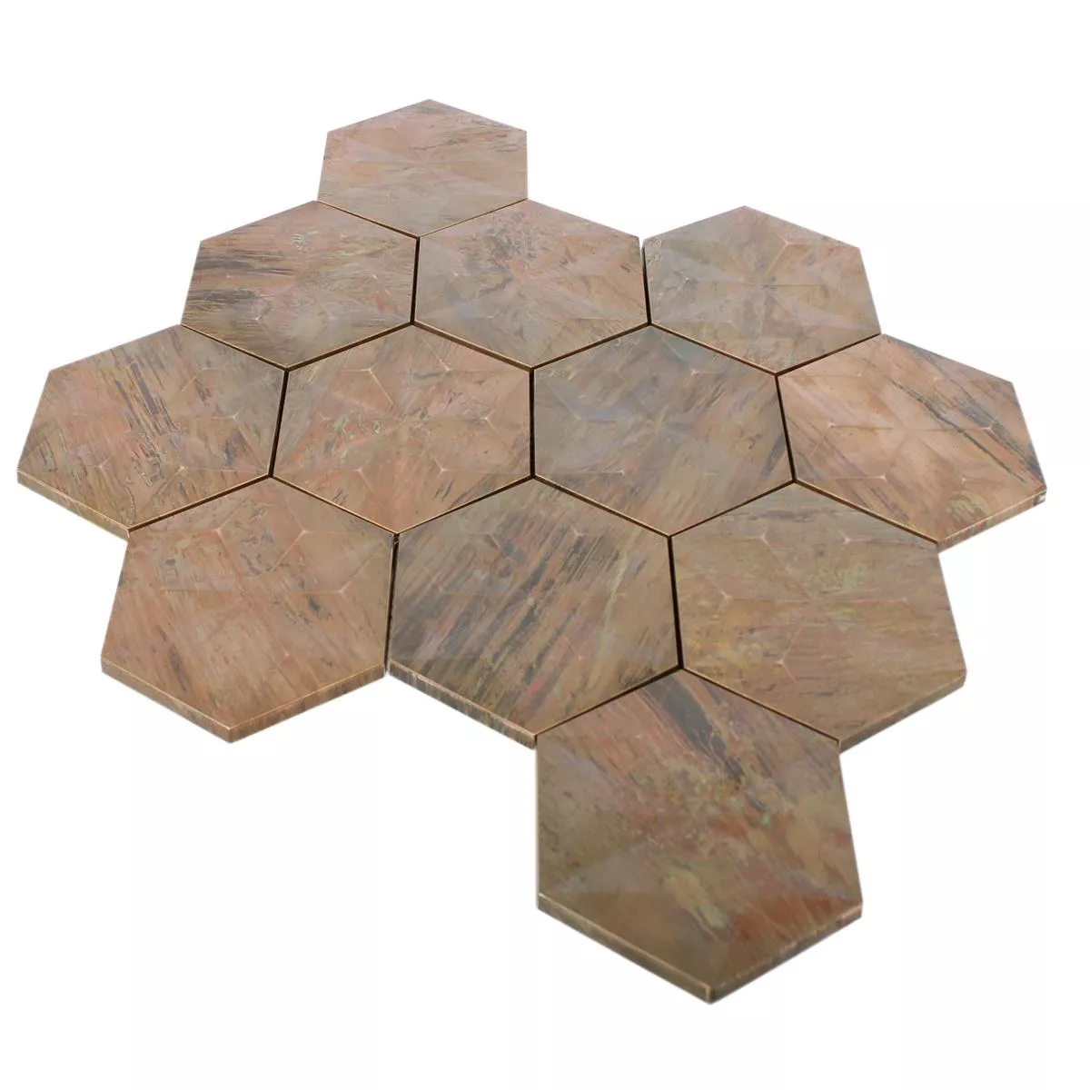 Sample Metaal Koperen Mozaïektegel Myron Hexagon 3D