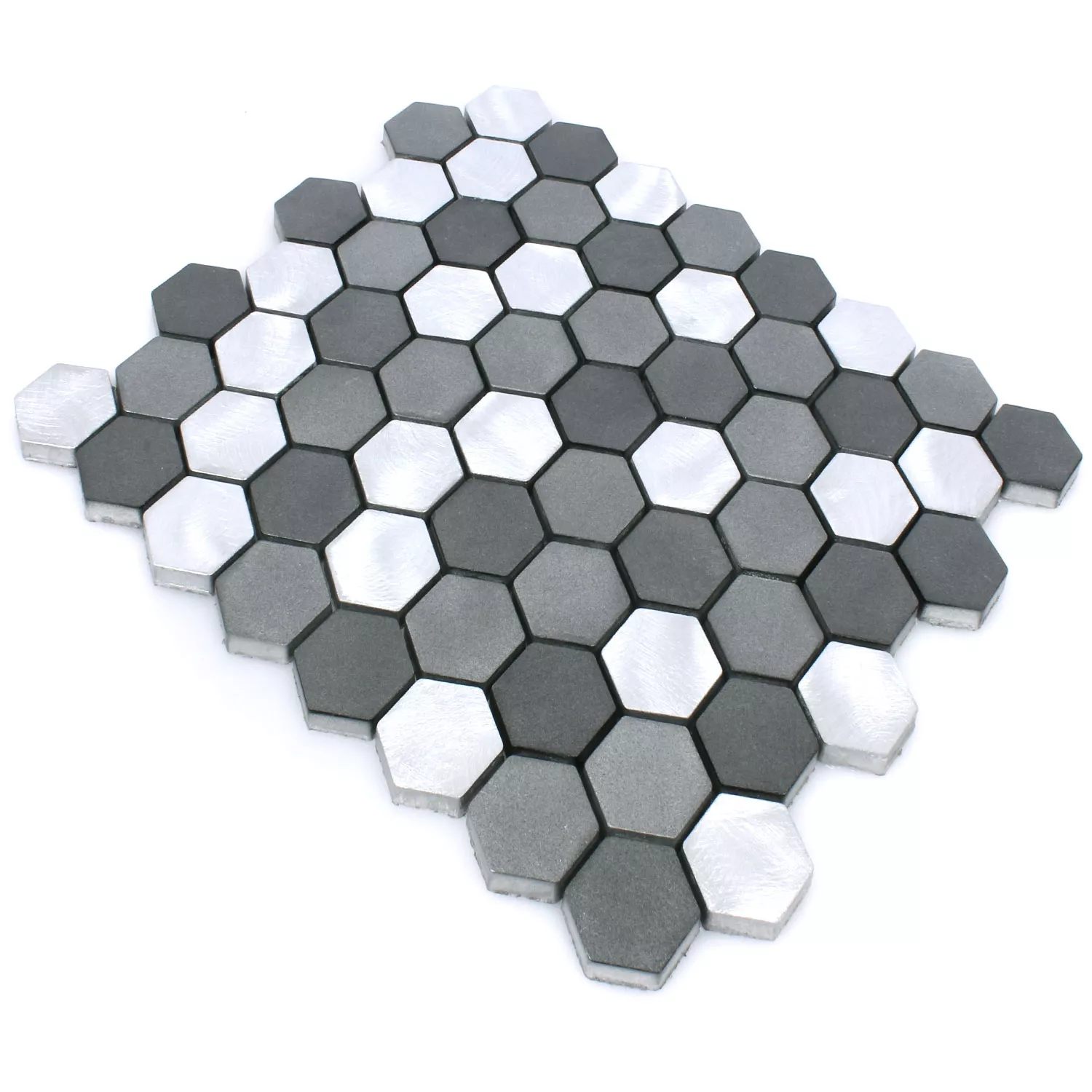 Sample Mozaïektegel Aluminium Apache Hexagon Zwart Zilver