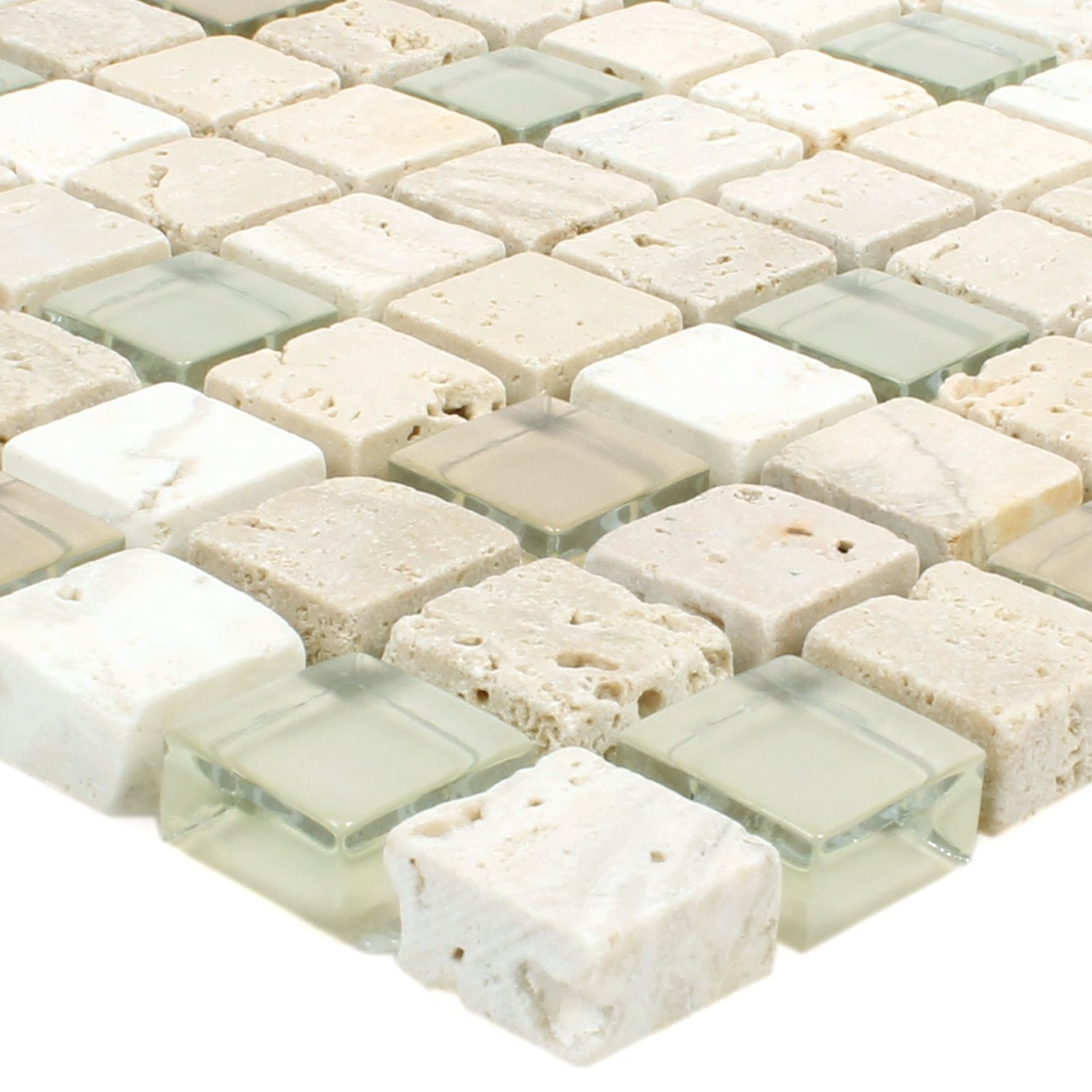 Mozaïektegel Milos Glas Natuursteen Mix Beige Quadrat