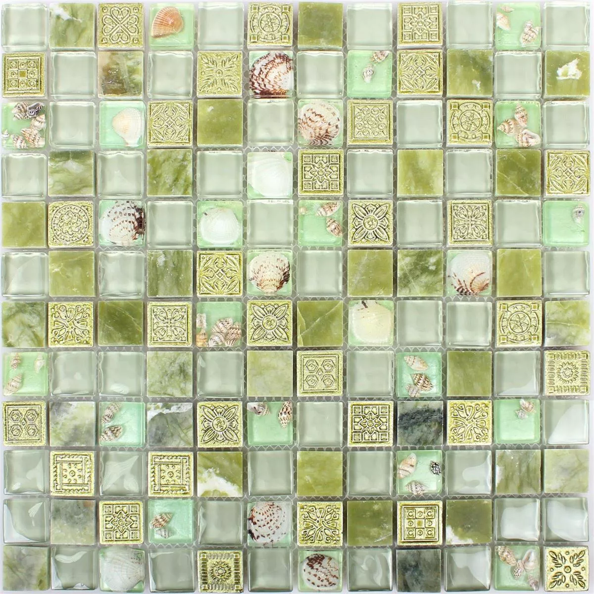 Sample Glasmozaïek Natursteentegels Tatvan Shell Groen