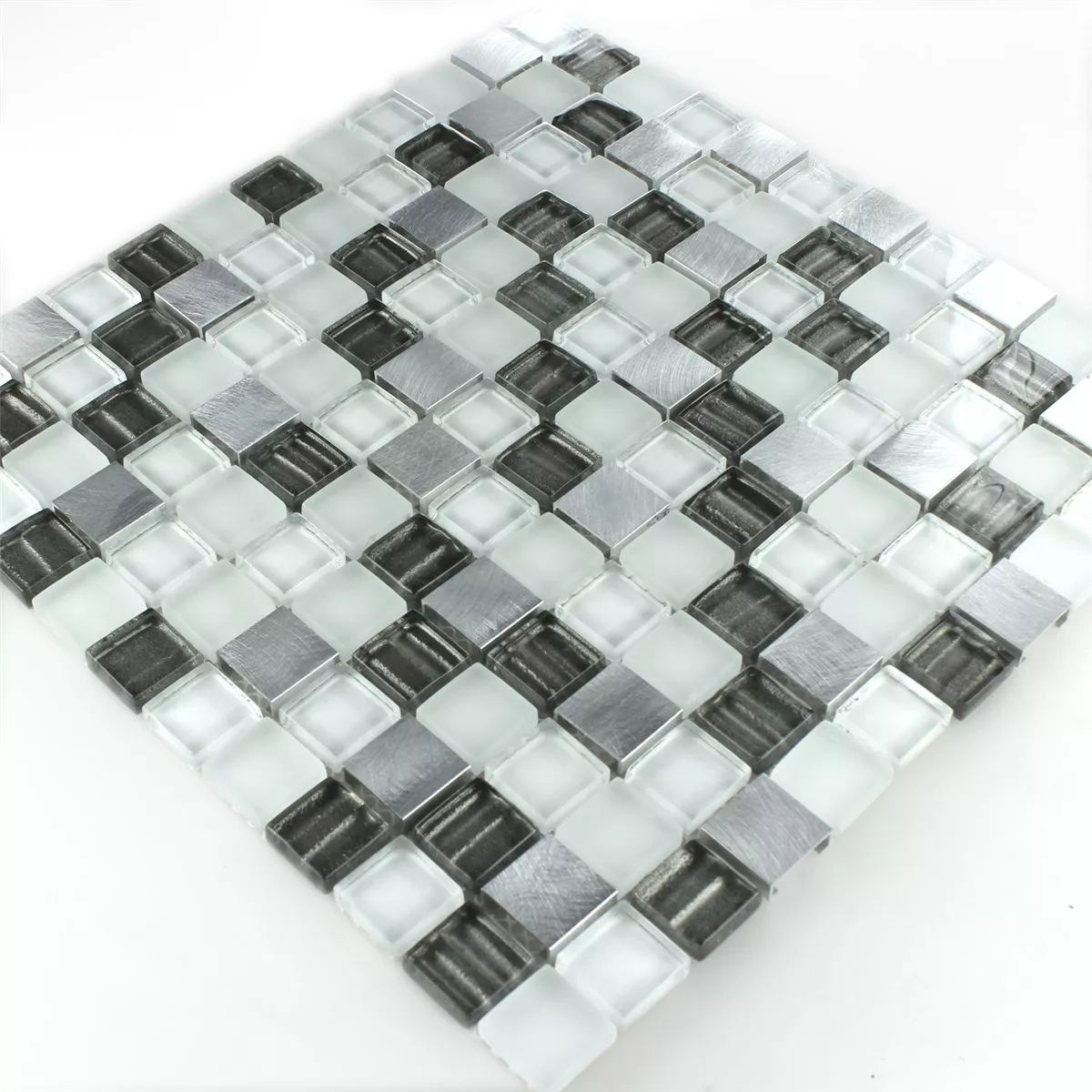 Sample Mozaïektegel Glas Aluminium Zilver Grijs