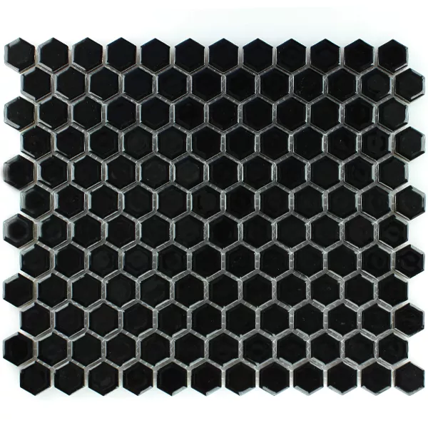 Sample Mozaïektegel Keramiek Hexagon Zwart Glanzend H23