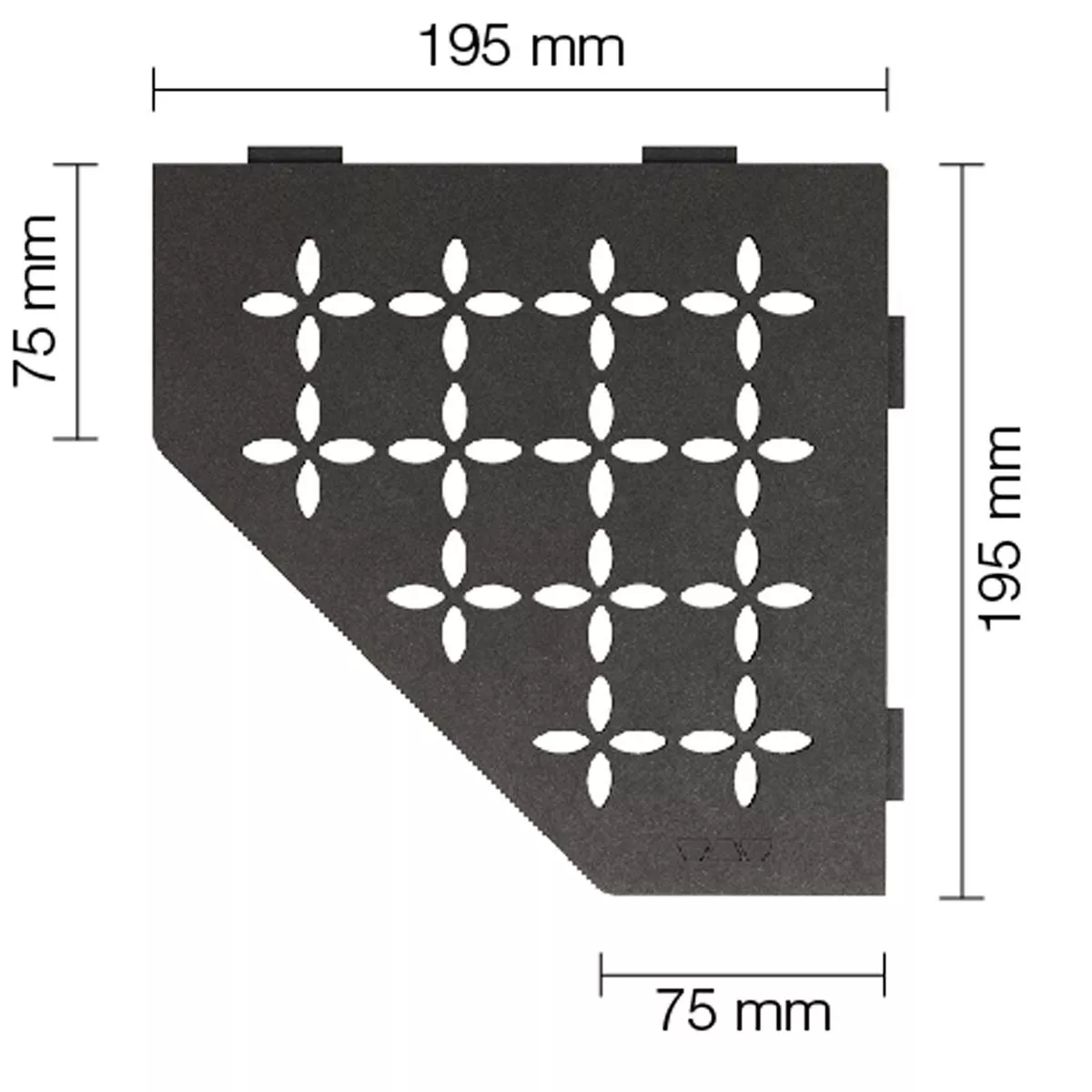 Wandplank doucheplank Schlüter 5-hoek 19,5x19,5cm bloemen antraciet