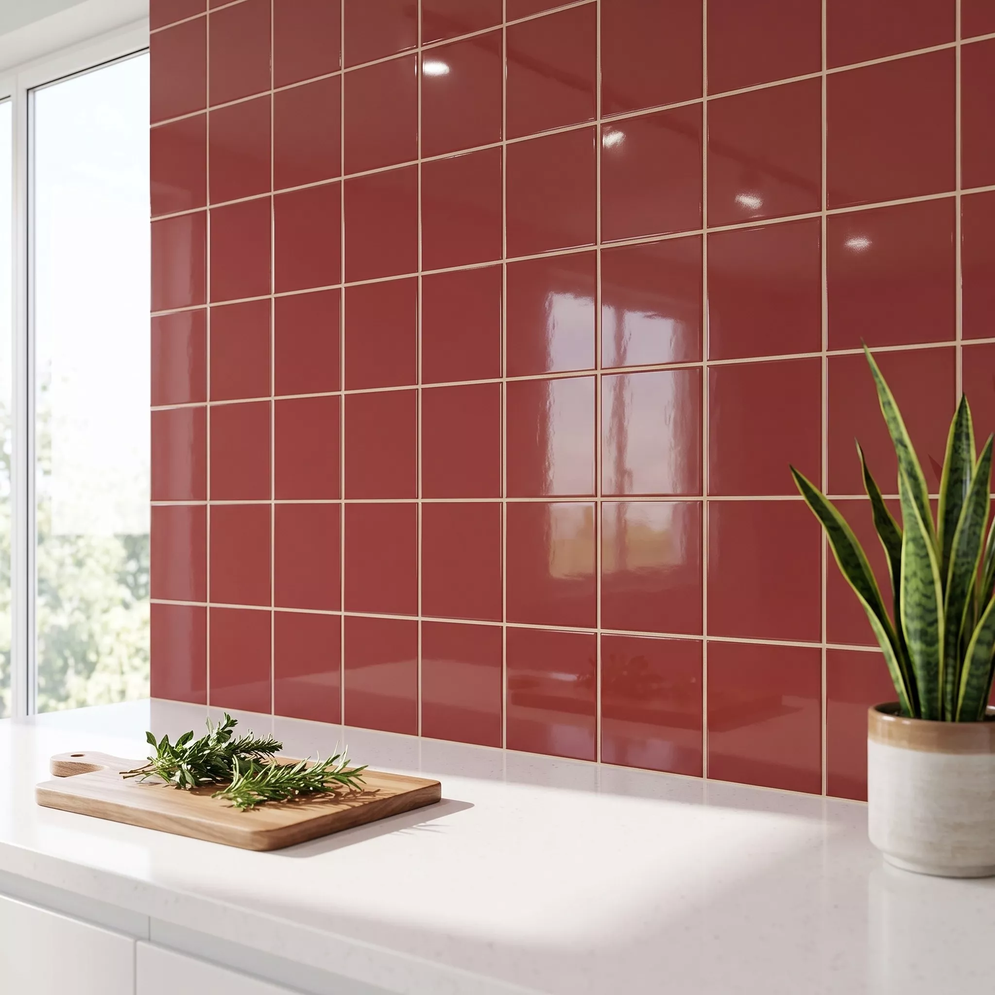 Metro tegel Rood Glanzend 20x20 cm Zonder Facet Ashville Burdeos