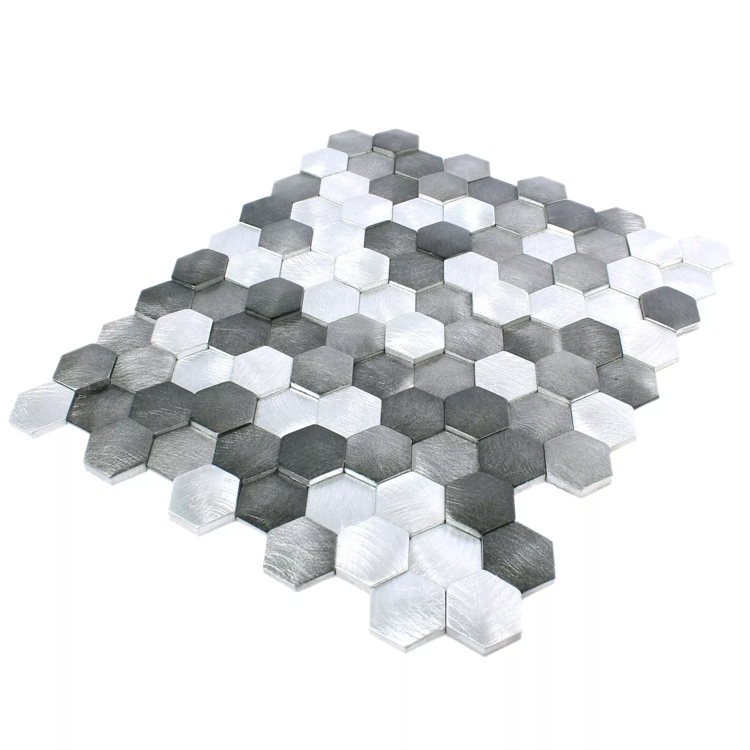 Mozaïektegel Sindos Hexagon 3D Zwart Zilver