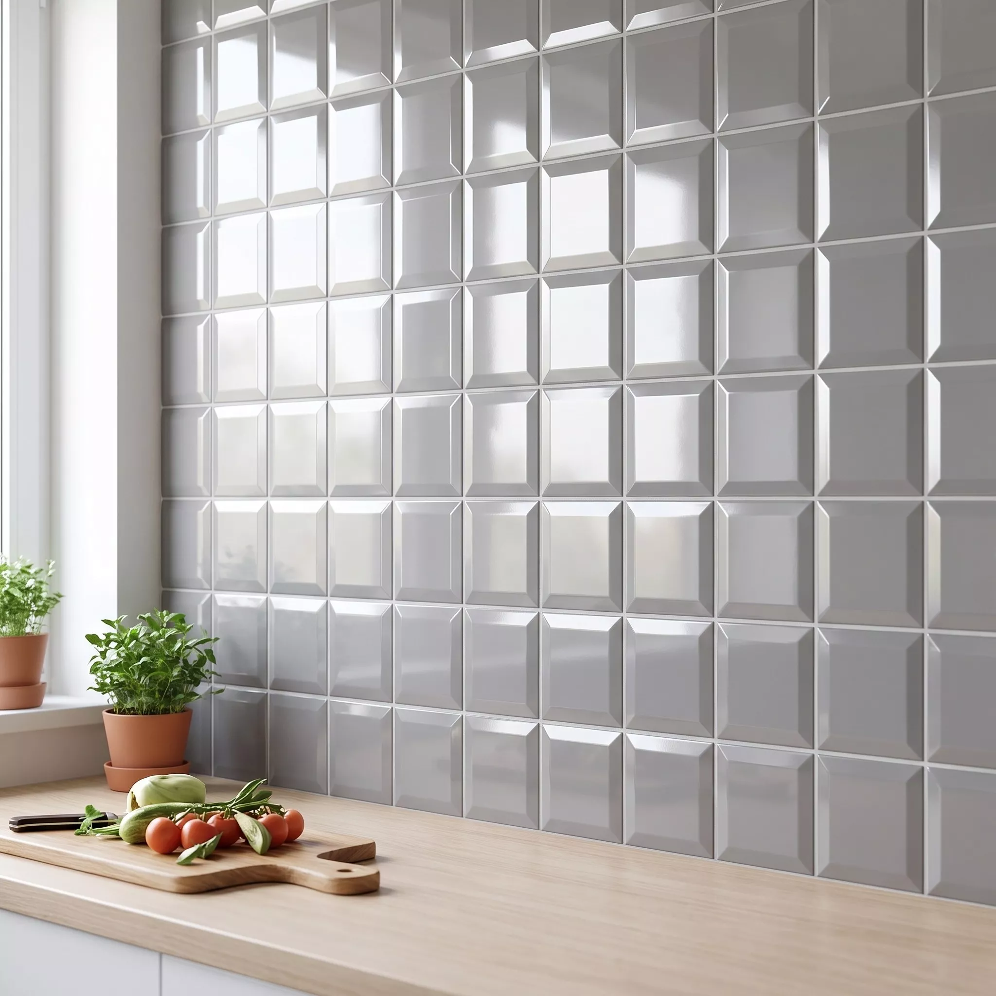 Metro tegel Grijs Glanzend 10x10 cm Met Facet Catarina Gris