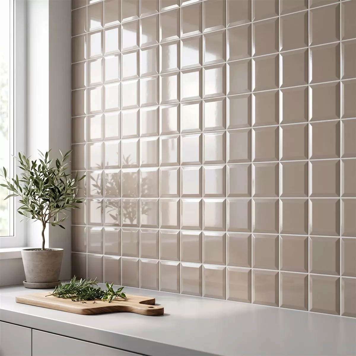 Metro tegel Bruin Glanzend 10x10 cm Met Facet Catarina Mink