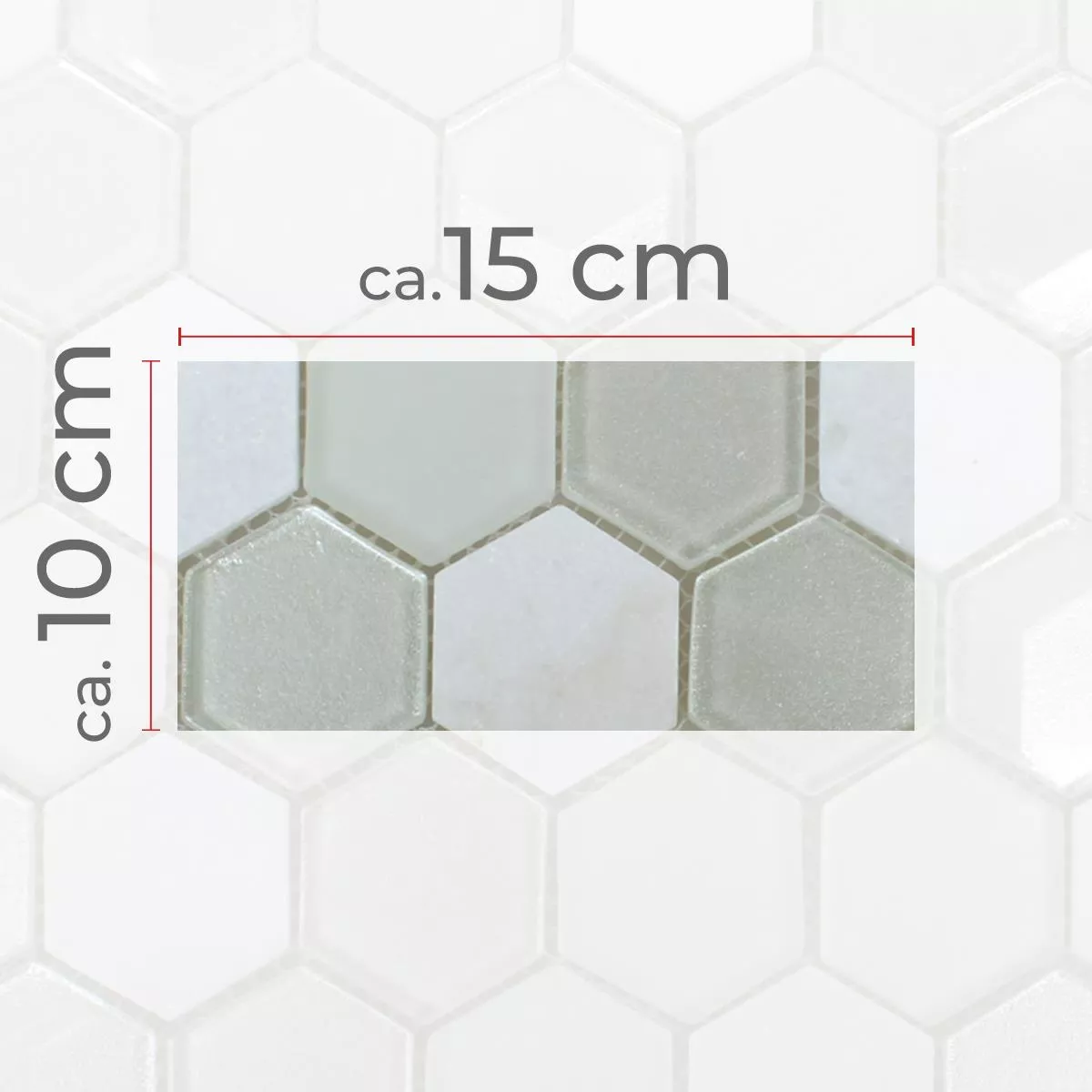 Sample Mozaïektegel Hexagon Glas Natuursteen Wit 3D