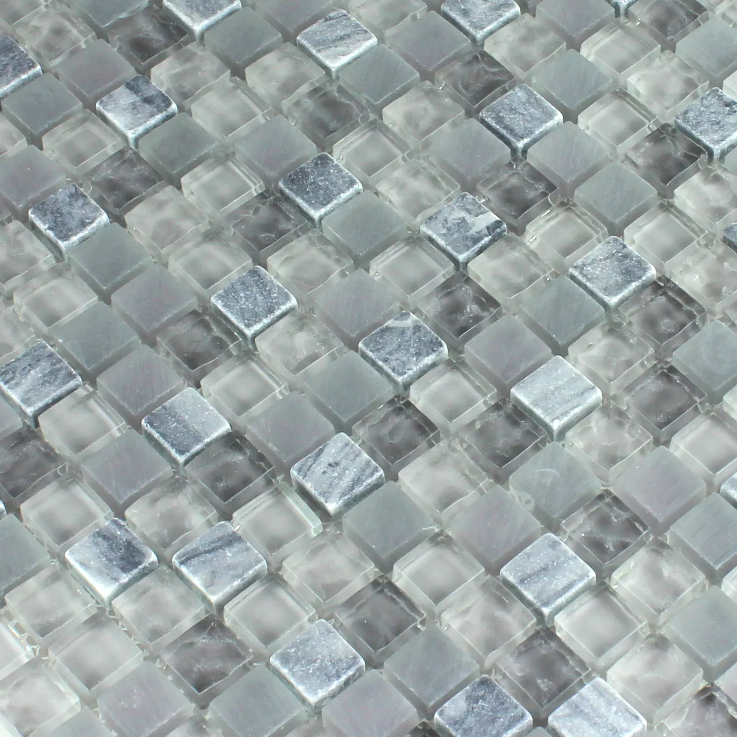 Mozaïektegel Glas Marmer Lichtgrijs 15x15x8mm