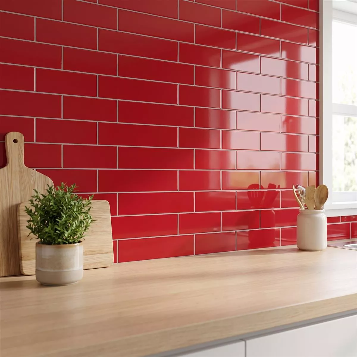 Metro tegel Rood Glanzend 10x30 cm Zonder Facet Candy Fuego