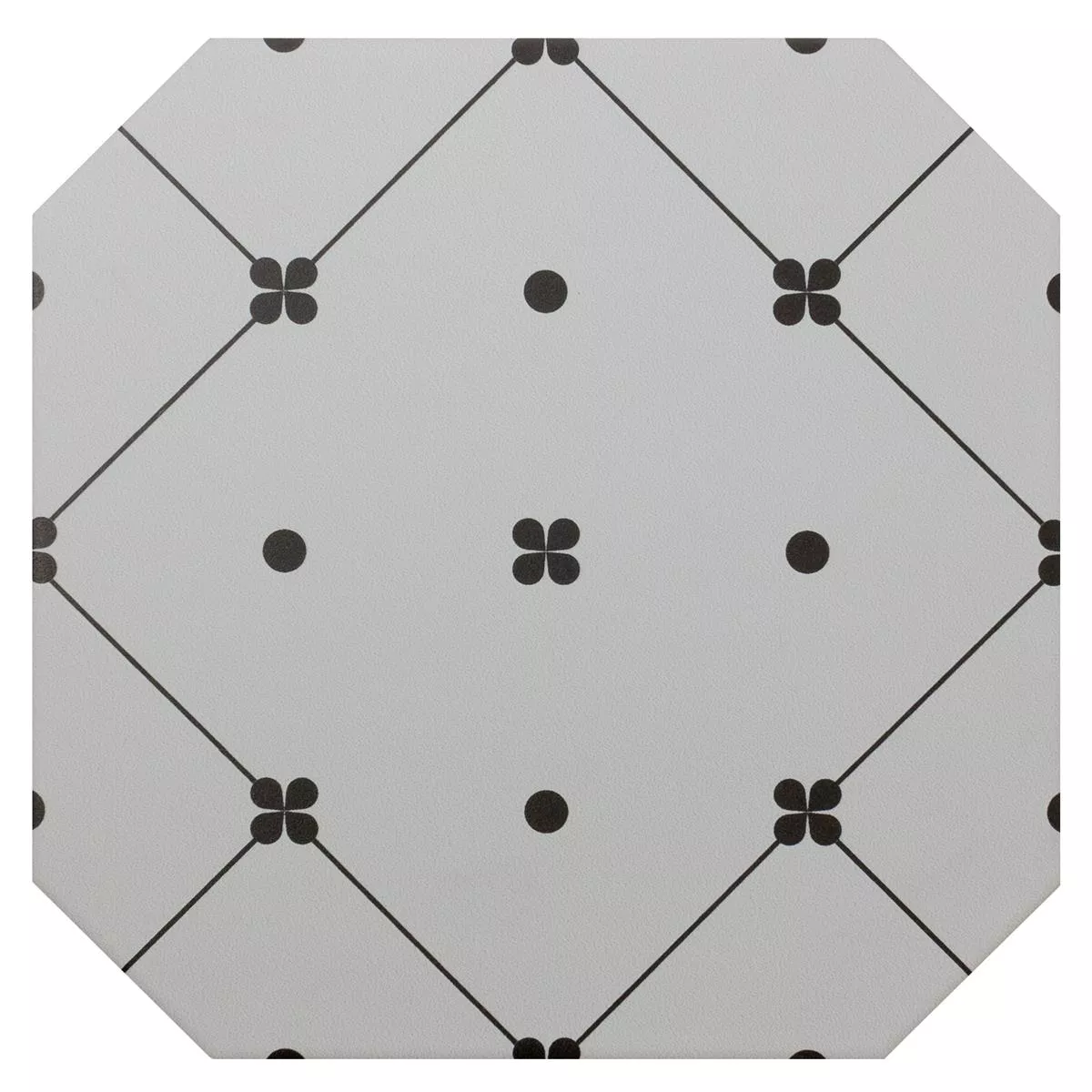 Porselein steengoed Tegels Genexia Zwart Wit Decor 3 Octagon 20x20cm