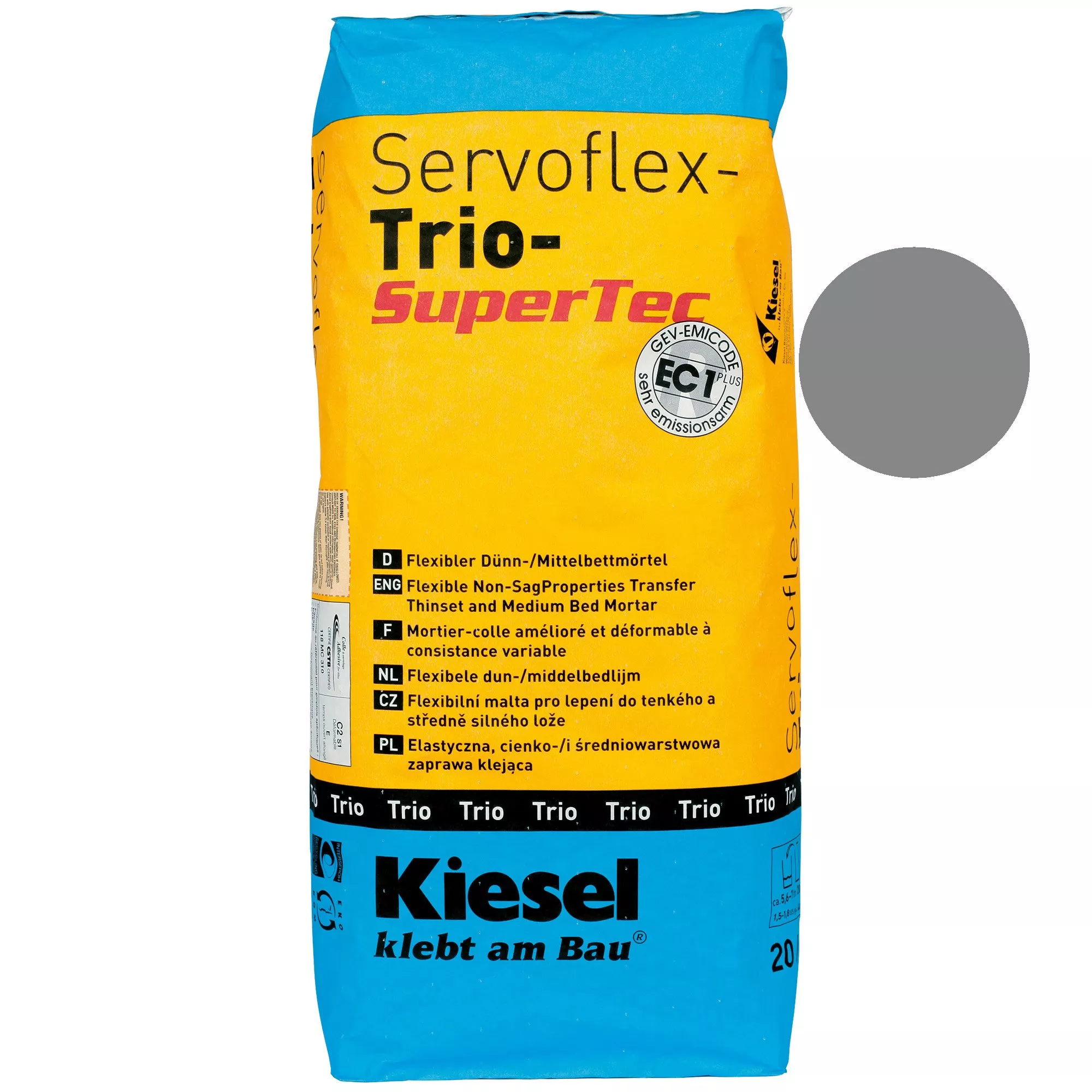 Kiesel Tegellijm Servoflex Trio - Dun- En Middelbedmortel Grijs (20KG) Kiesel Tegellijm Servoflex Trio - Dun- En Middelbedmortel Grijs (20KG)
