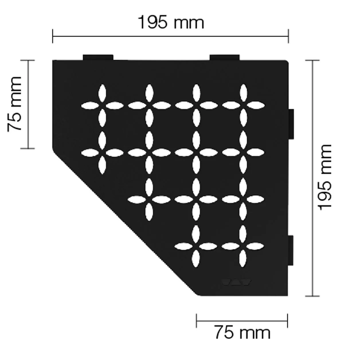 Wandplank doucheplank Schlüter 5-hoek 19,5x19,5cm Bloemen Grafiet