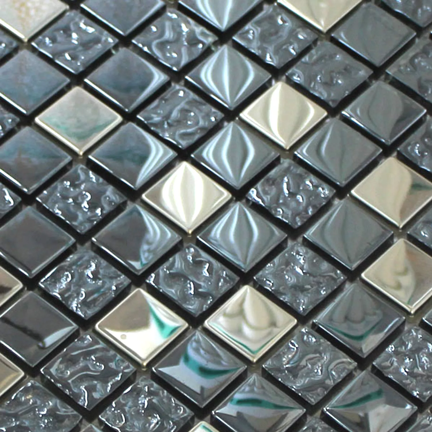 Mozaïektegel Glas Metaal Mix Whitney Zilver Zwart 23