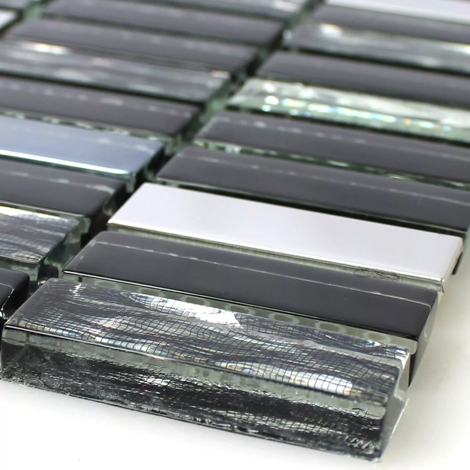 Glas Roestvrij Staal Mozaïektegel Malaya Zwart Brick