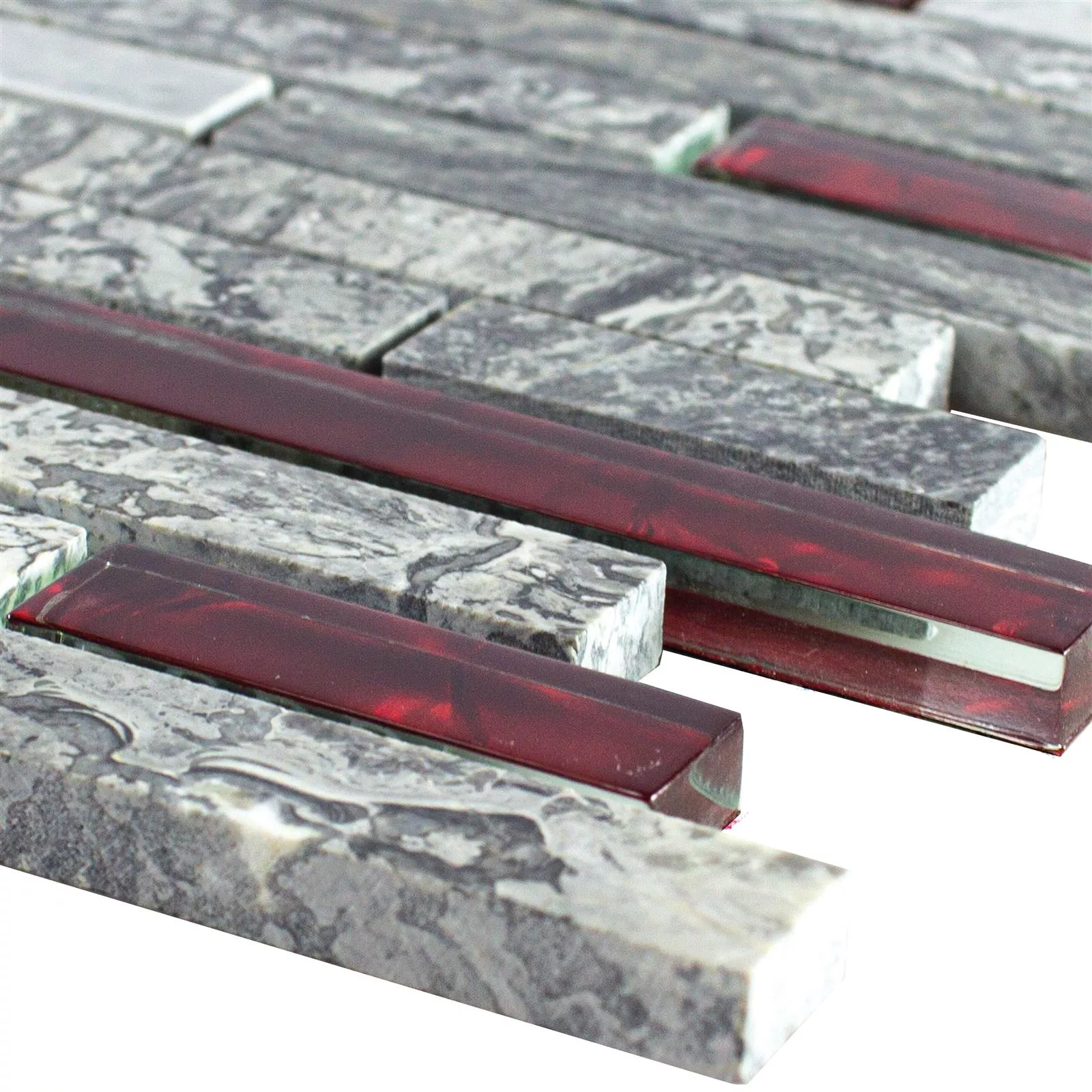 Sample Glasmozaïek Natursteentegels Manavgat Grijs Rood Brick