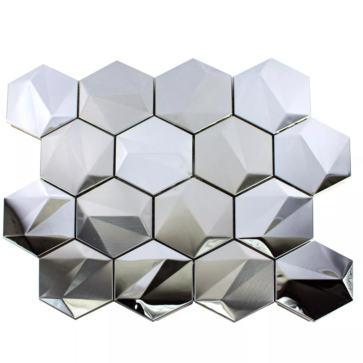 Roestvrij Staal Mozaïektegel Durango Hexagon 3D Zilver