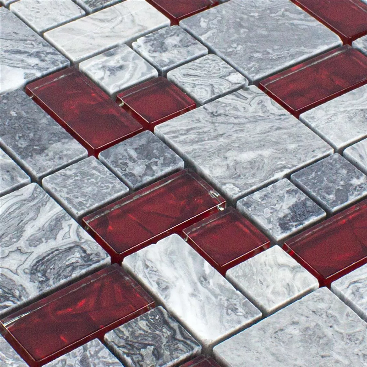 Sample Glas Natuursteen Mozaïek Tegels Grijs Sinop Rood 2 Mix