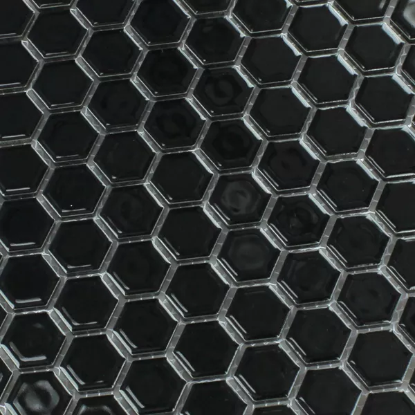 Sample Mozaïektegel Keramiek Hexagon Zwart Glanzend H23