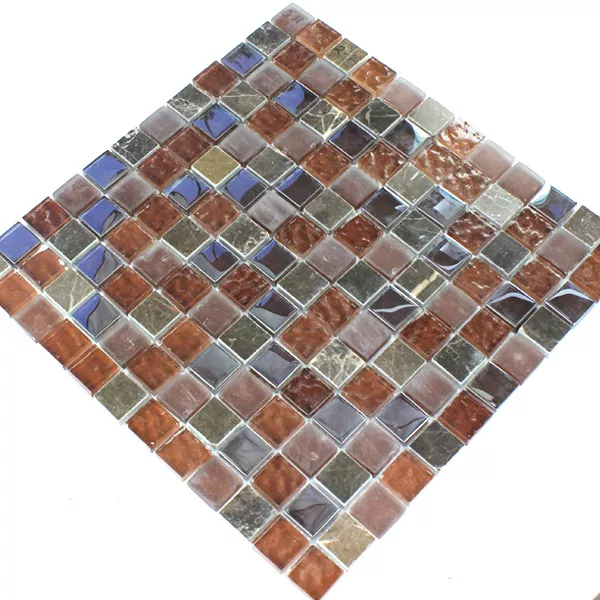 Mozaïektegel Glas Marmer 23x23x8mm Bruin Mix Metaal