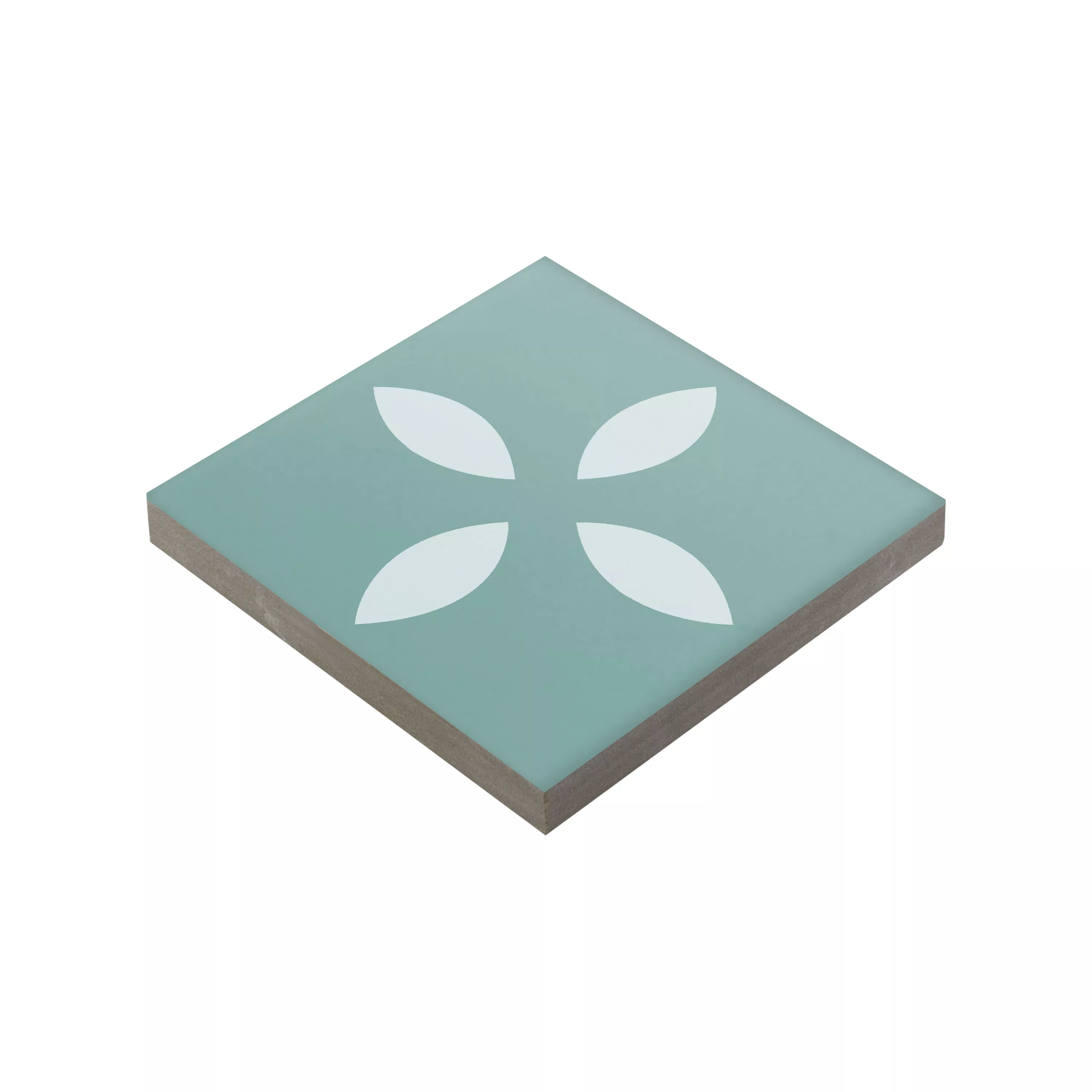 Porselein steengoed Tegels Genexia Decor Turquoise Rosone 4,6x4,6cm
