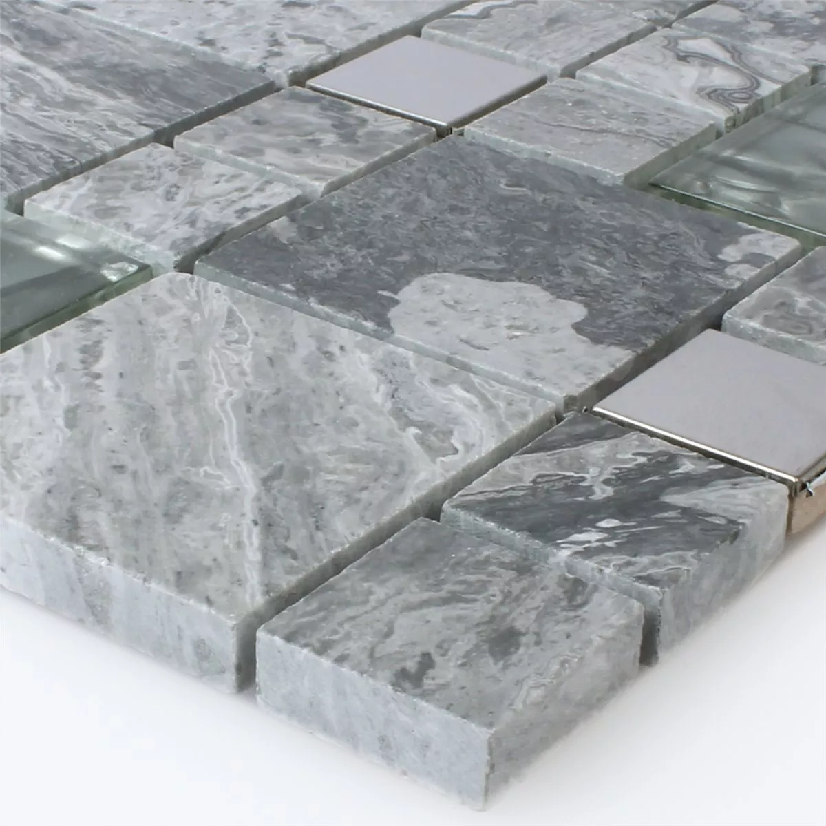Sample Mozaïektegel Metaal Glas Natuursteen Mix Grijs Zilver