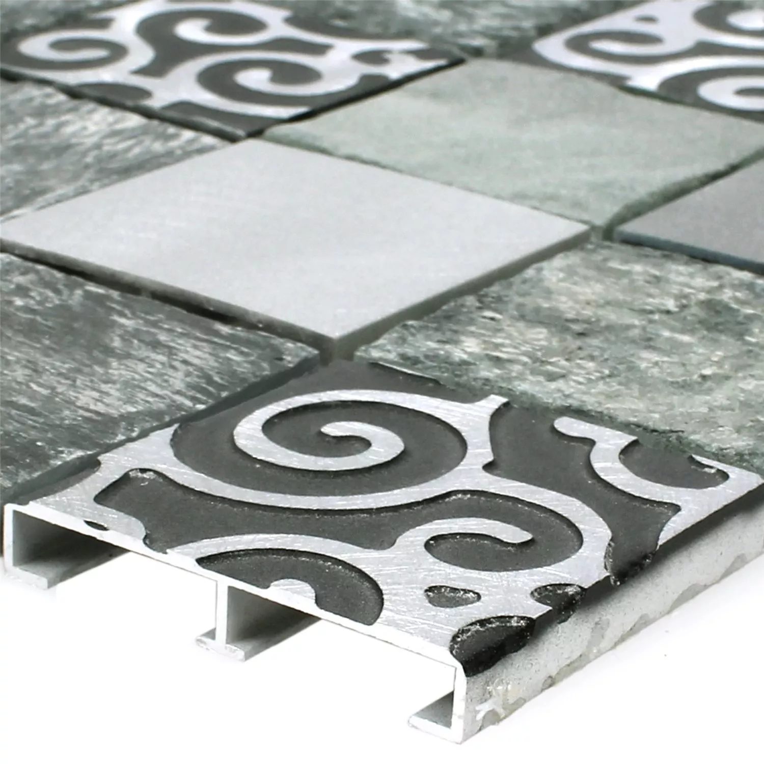 Sample Mozaïektegels Glas Natuursteen Aluminium Valdivia Grijs