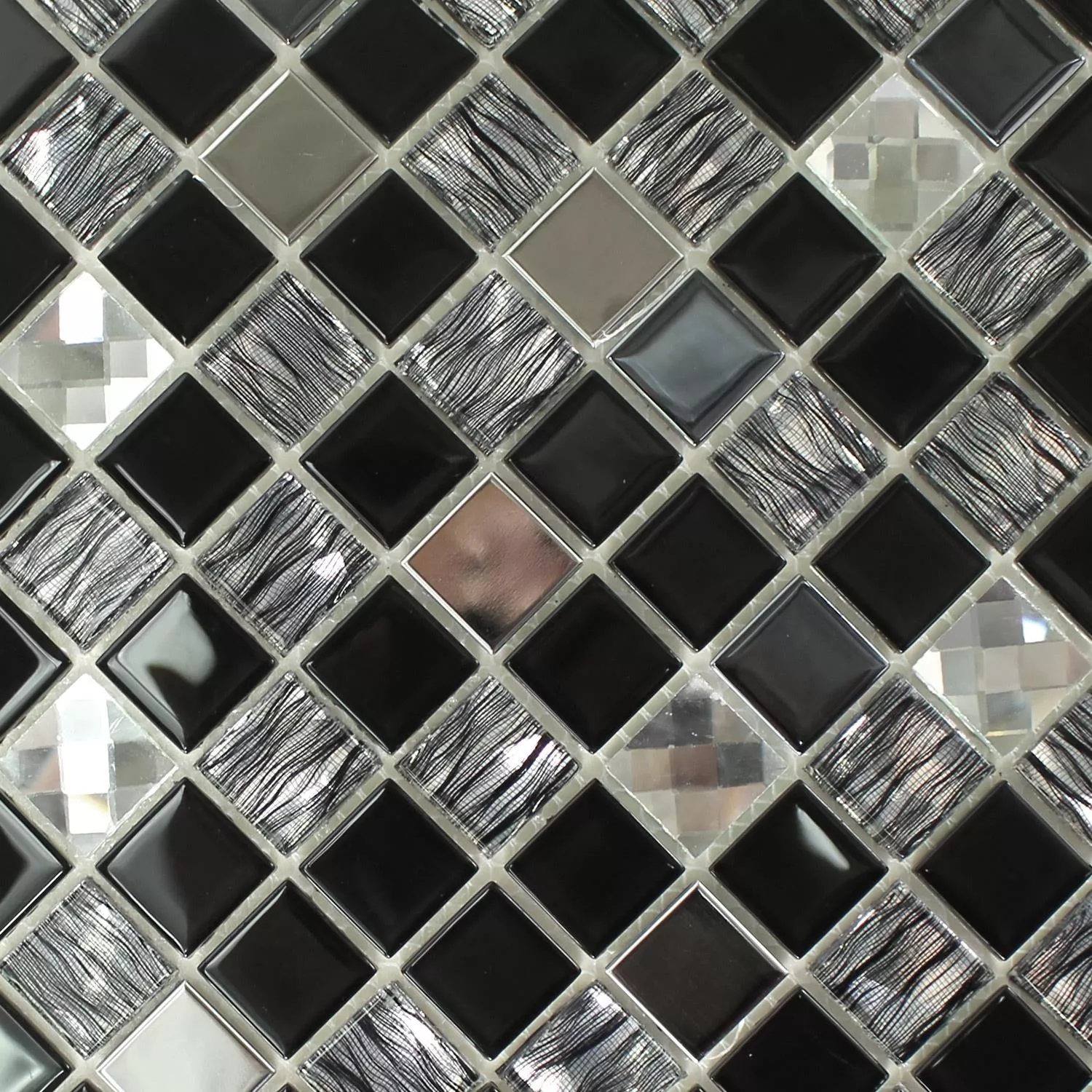Glas Roestvrij Staal Mozaïektegel Zelfklevende Zwart Zilver