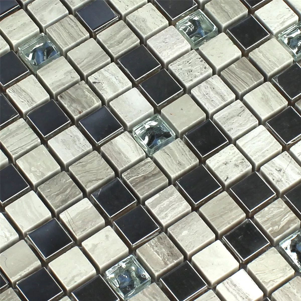Mozaïektegel Glas Zandsteen Roestvrij Staal Grijs 15x15x8mm
