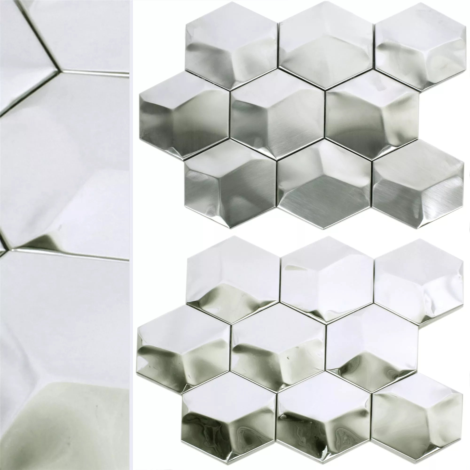Sample Mozaïektegel Roestvrij Staal Contender Hexagon Zilver