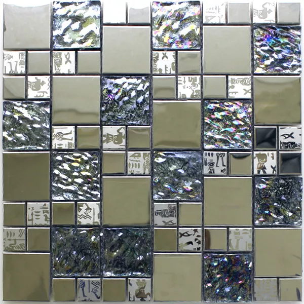 Sample Mozaïektegel Glas Roestvrij Staal Metaal Agypt Zilver