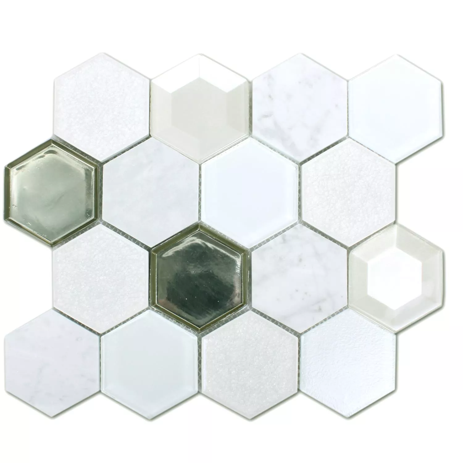 Sample Mozaïektegel Concrete Glas Natuursteen 3D Wit