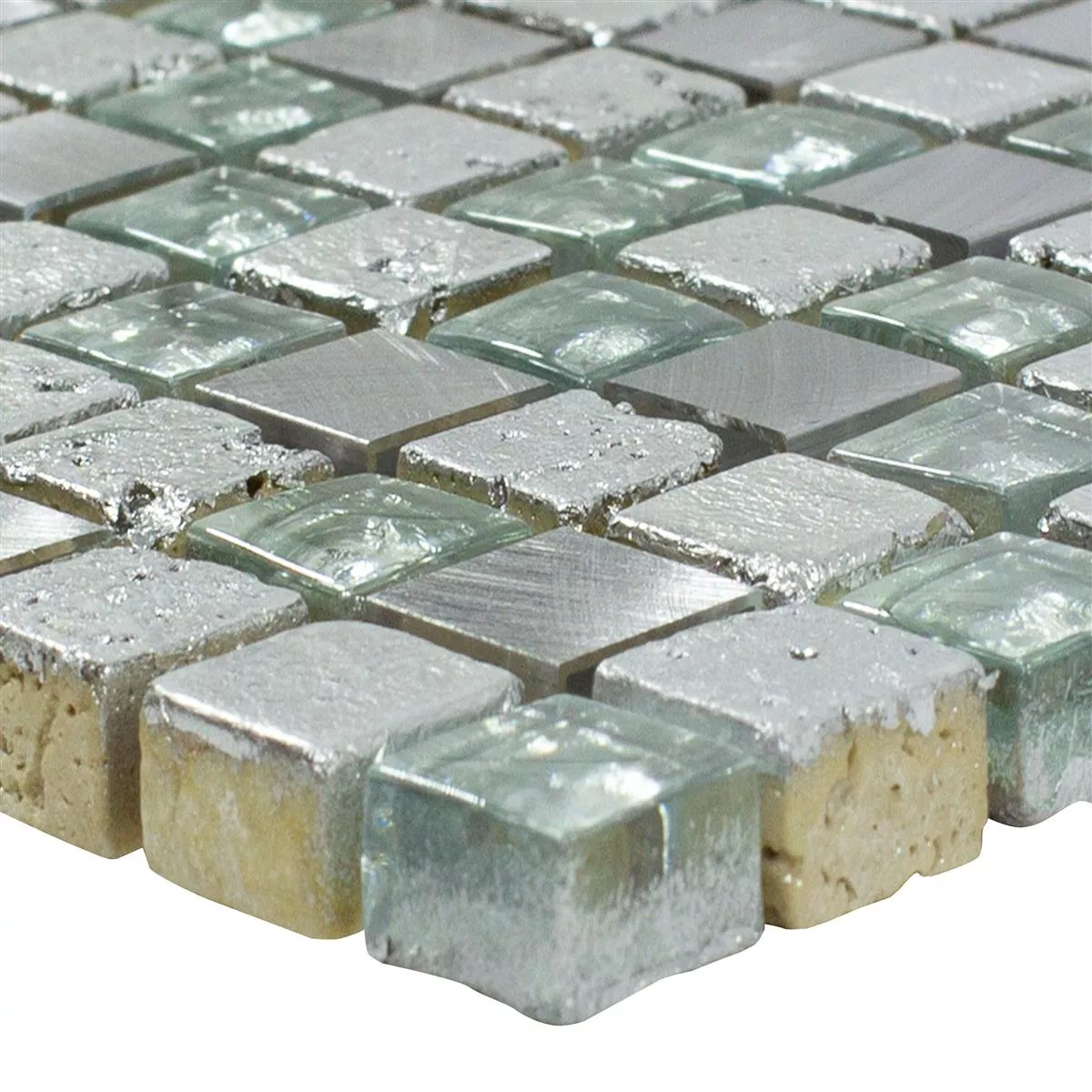 Sample Natuursteen Glas Aluminium Mozaïektegel Stilo Lichtgrijs Zilver