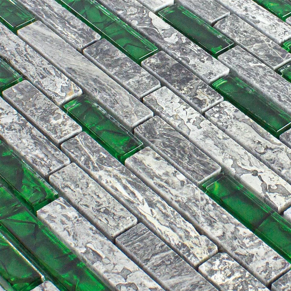 Sample Glasmozaïek Natursteentegels Manavgat Grijs Groen Brick