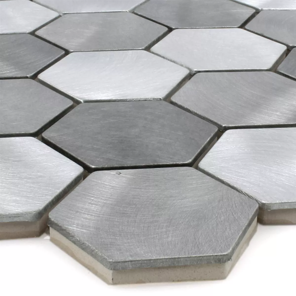 Sample Mozaïektegel Aluminium Manhatten Hexagon Grijs Zilver