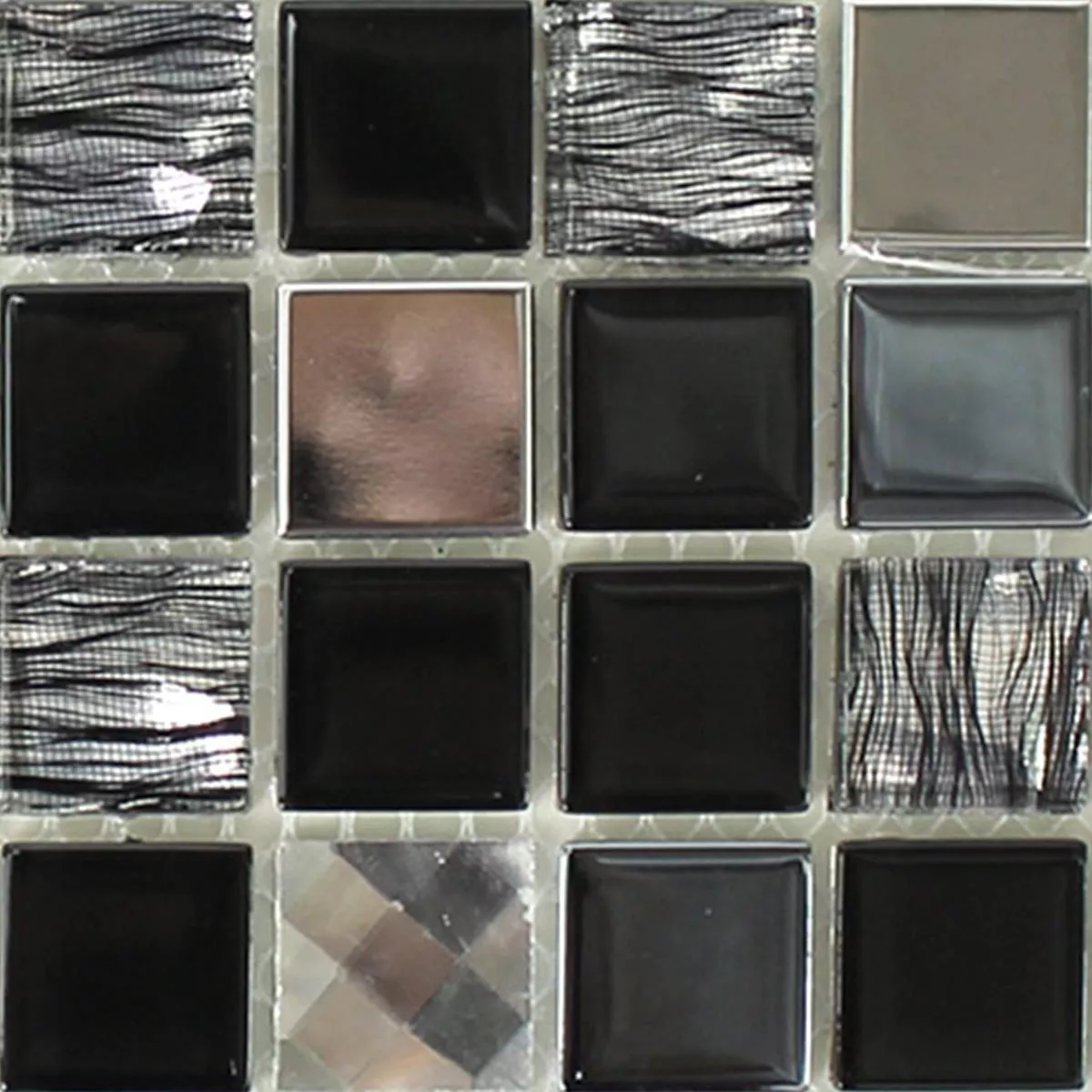 Sample Glas Roestvrij Staal Mozaïektegel Zelfklevende Zwart Zilver