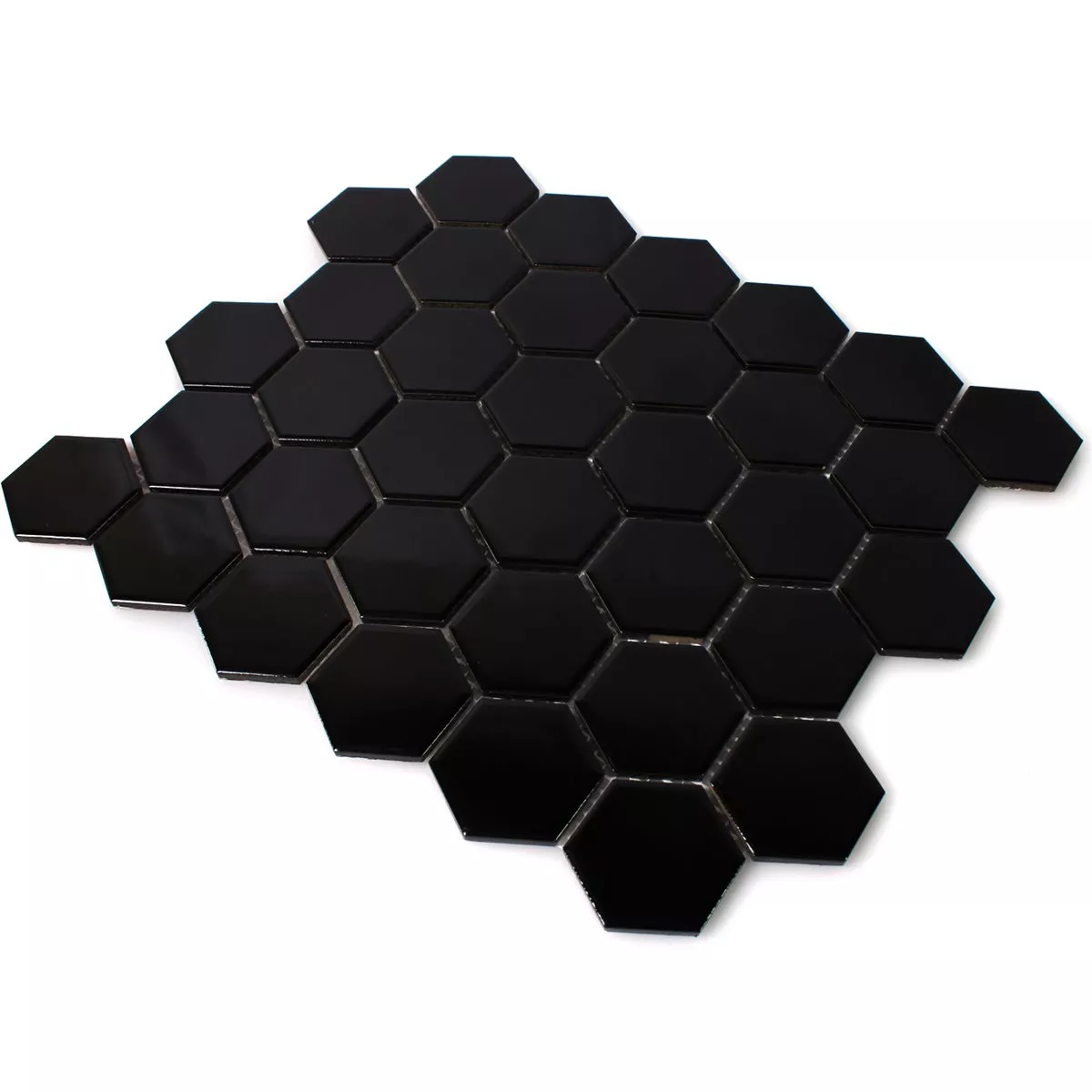 Sample Mozaïektegel Keramiek Hexagon Zwart Glanzend